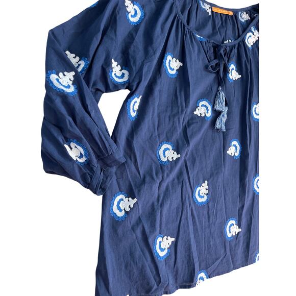 Oliphant Embroidered 3/4 Sleeve Cotton Blouse Tassel Scoop Neck Top Size Medium‎ - Picture 3 of 9